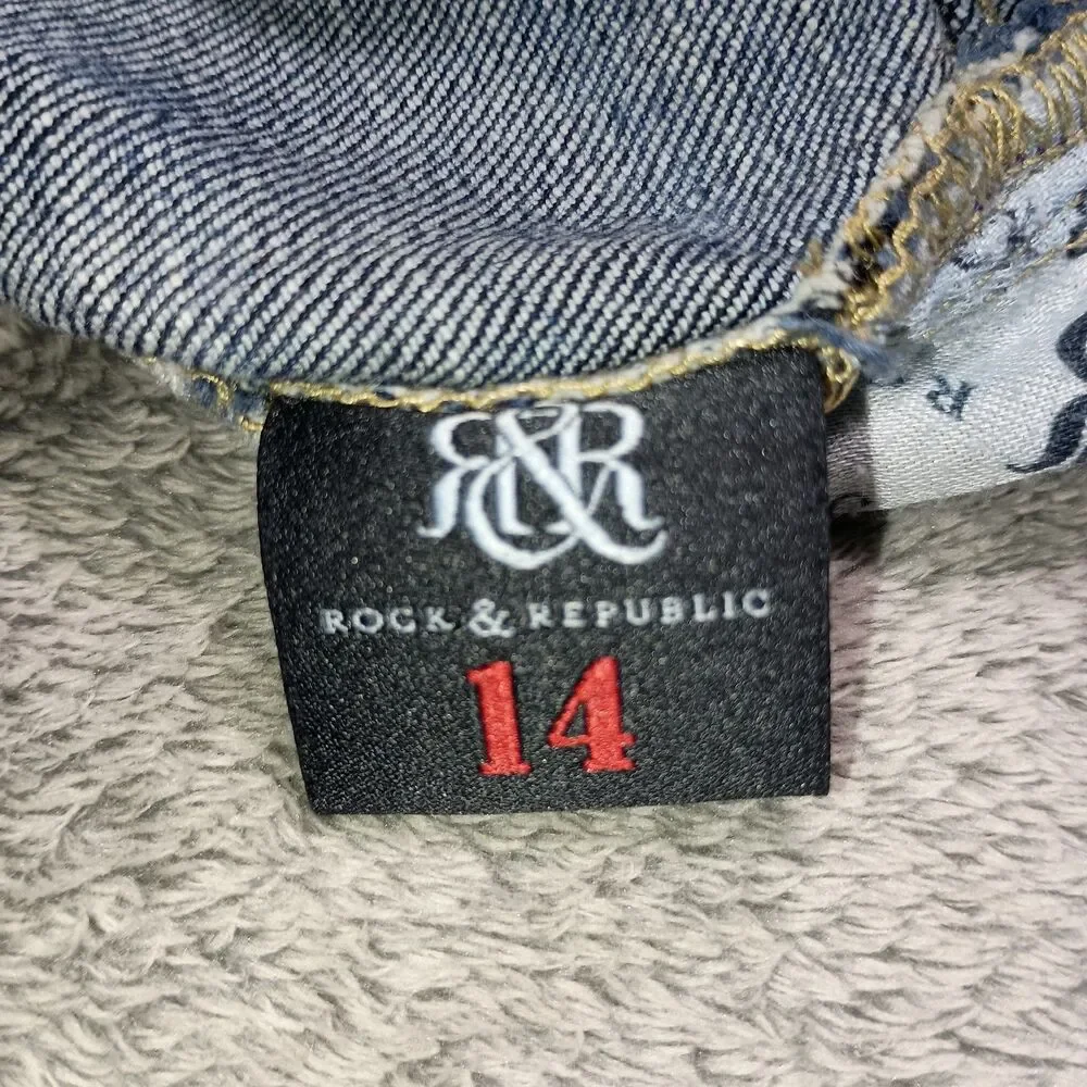 Rock & Republic Women's Dark Blue Denim Bootcut Straight Leg Jeans Sz 14 $225